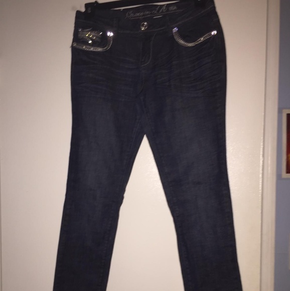 Grace in LA Denim - Blue jean straight leg with Rhinestone